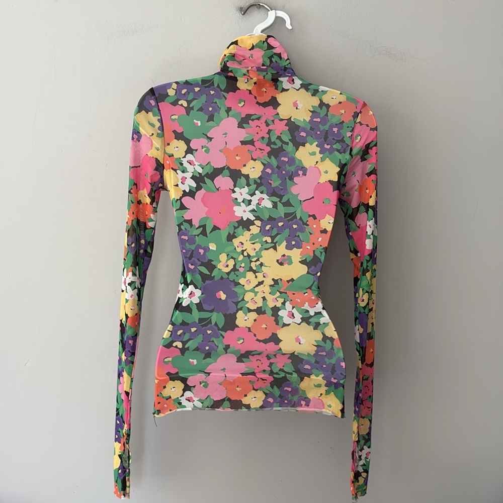 AFRM Floral Neon Garden Mesh Zadie Turtleneck Top - Picture 4 of 7